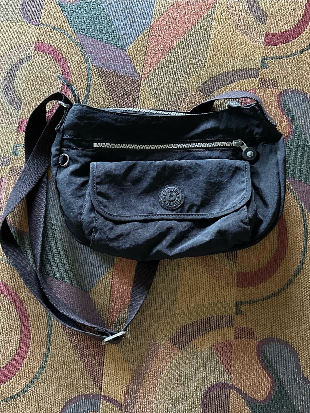 Kipling Black Nylon Belt Bag with Front Pocket